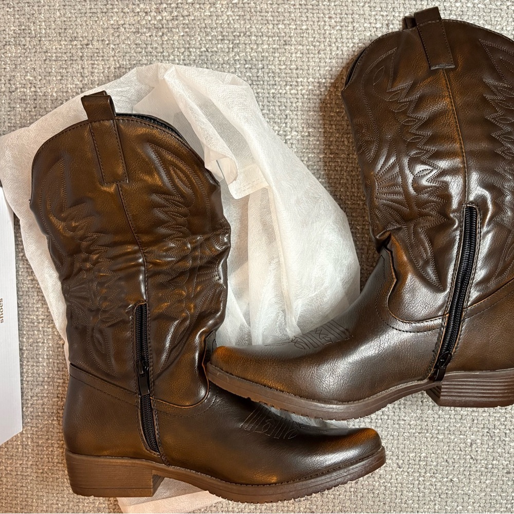 Simons Brown Western Ankle Boots Faux Leather EU 39 - Picture 11 of 12
